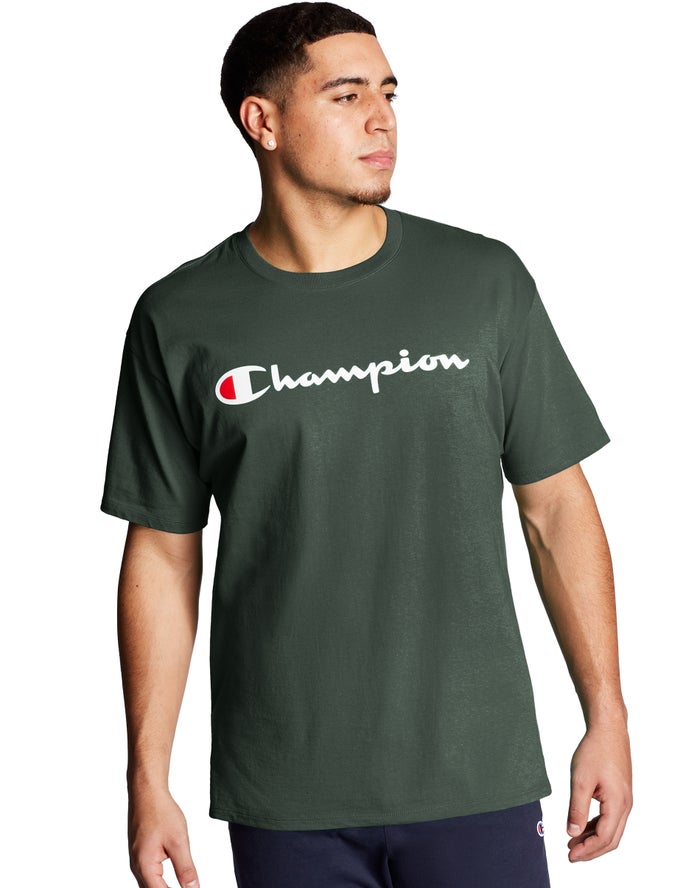 Champion Herre T-Shirts MørkeGrøn - Classic Jersey Script Logo - Danmark BEY-419072